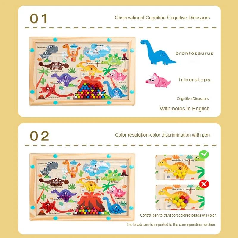 Montessori Magnetic Color Sorting Games Maze Board Pen Moving Bead Games Wooden Control Sensory Play Educational Toys for Kids
