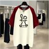 Short-sleeved T-shirt for Women's Pure Cotton Summer New Rabbit Graffiti Korean Loose and Fashionable Mid-length Top