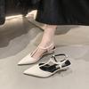 Spring 2025 Fashion Pointed Toe T-Strap Wedge Sandals Women's Shoes Slip-On Regenerated Leather Upper Comfortable Heel Design