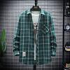 Spring Autumn Men's Long-sleeved Lapel Plaid Shirt Men's Versatile Retro Casual Shirt Blouse Jacket Men's Striped Plaid Shirt