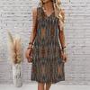 Plus Size V Neck Sleeveless Dress Natural Field Flower Print For Outdoor Picnic