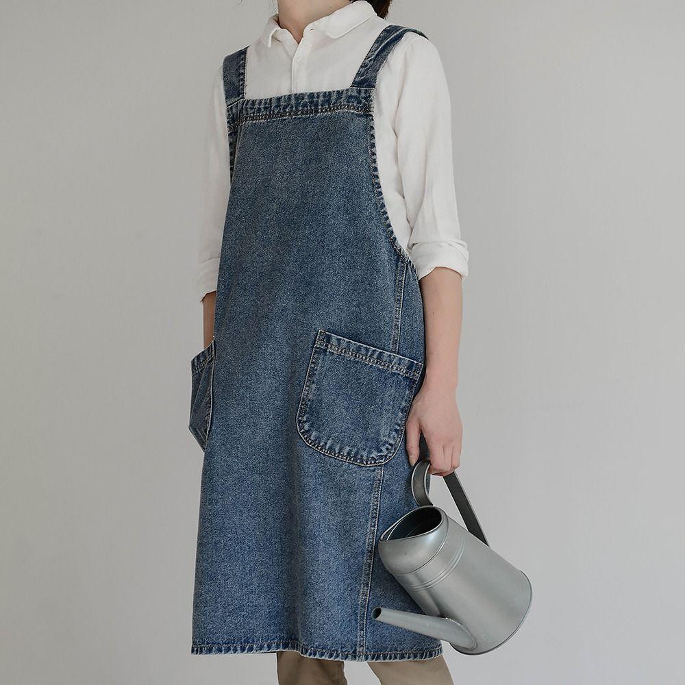 Elegant Kitchen Cooking Apron Oil-Proof Artist Flower Shop Apron Ladies Denim Apron  Restaurant Use