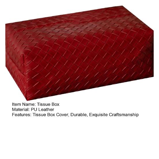 Yousheng PU Leather Tissue Box, with Smooth Paper Outlet Opening, Soft Rounded Weaving Surface Tissue Holder for Home