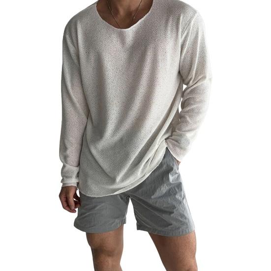 

Весна Осень Мужской Топ Круглый Вырез Длинные Рукава Тонкий Вырез XXL белый