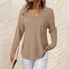 Women's Loose And Comfortable Solid Color Casual Fashion Long Sleeved V-neck Pocket Top