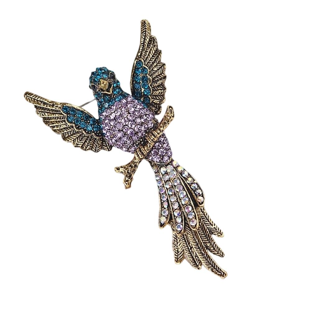 Vintage Eagle Brooch With Sparkling Multicolor Crystals Retro Cartoon Design Durable Alloy Material For Coat Jacket Fashion Accessory Gift