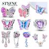 Breloques Perles Charms Plata Originales Papillons Rose Bleu Breloques Perles pour Charms Bracelets Cuivre Fabrication Bijoux Cadeau Femmes