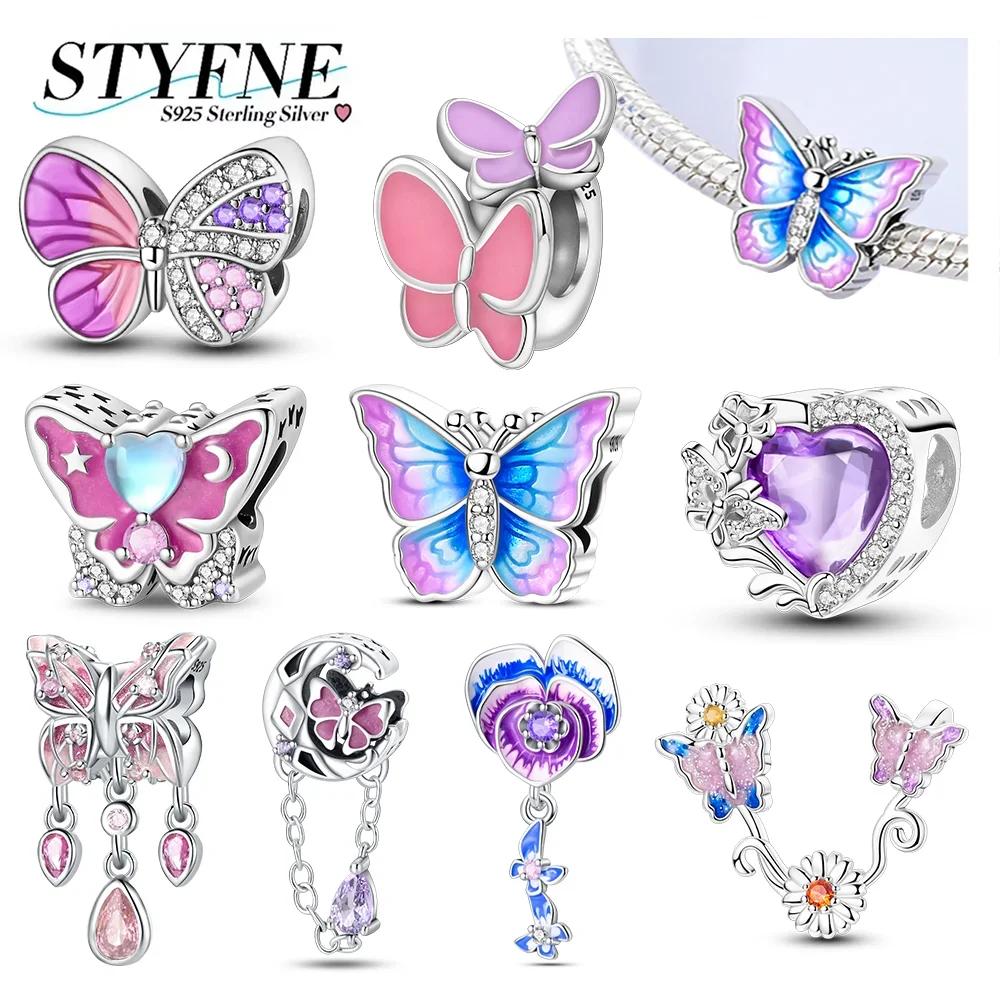 Breloques Perles Charms Plata Originales Papillons Rose Bleu Breloques Perles pour Charms Bracelets Cuivre Fabrication Bijoux Cadeau Femmes