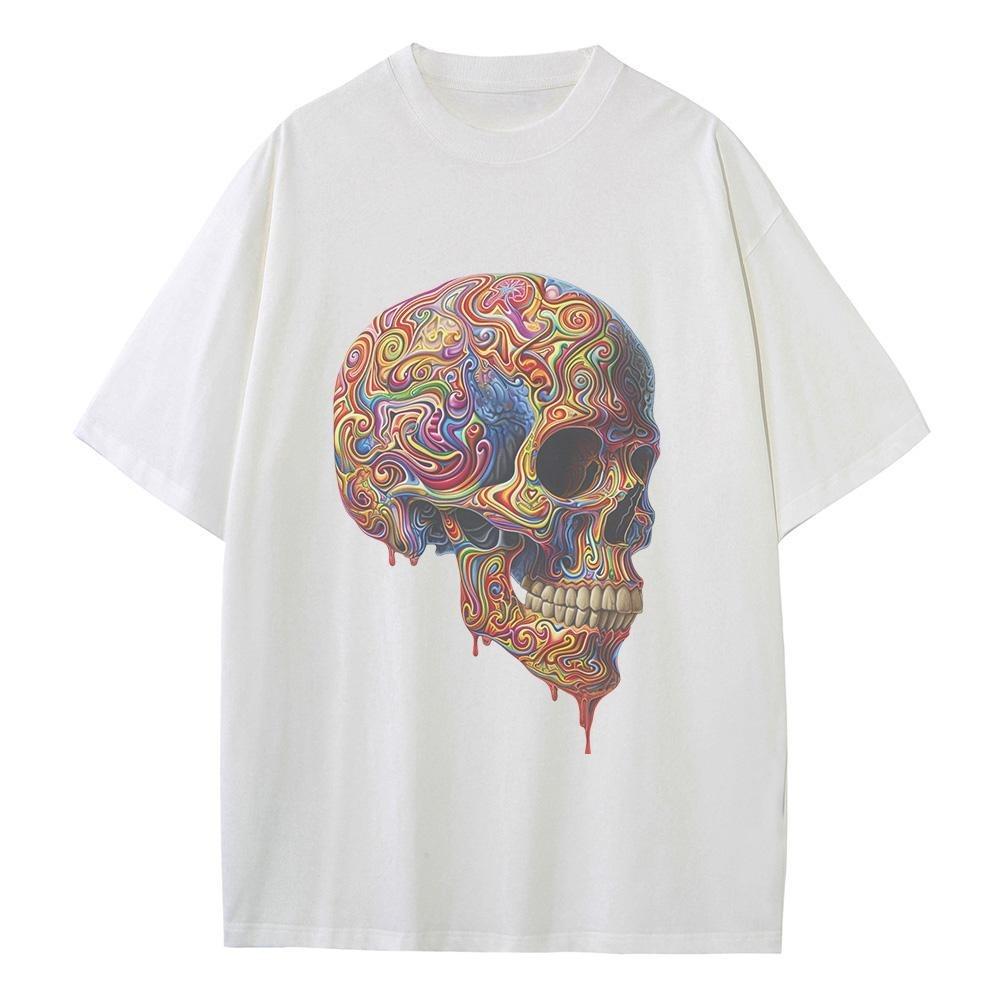 Summer Graphic T Shirts Pure Cotton Breathable Mens Womens Clothing Skull Tops Heavy Drop Shoulder Oversized T Shirt