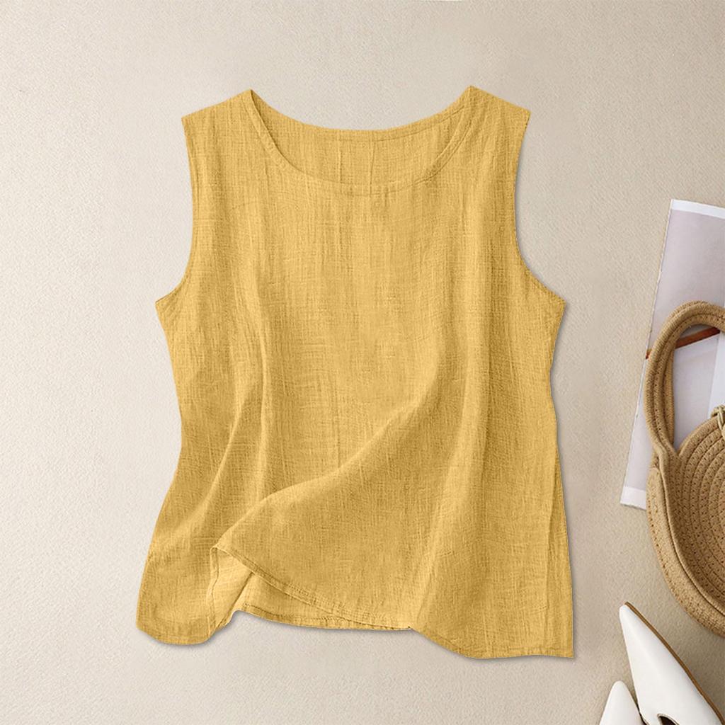 Women’s Textured Cotton Tank Top Crew Neck Sleeveless Relaxed Fit Casual Shirt Lightweight Summer Blouse for Daily Wear Work Travel Layering