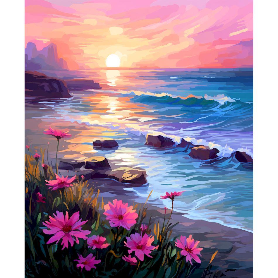 CHENISTORY Coloring By Number Sunset Scenery For Adults DIY Picture By Numbers Seascape Flower Drawing On Canvas Home Decor Gift