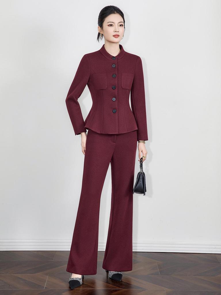 Nanyou Woolen Women's Waist-Cinched Blazer & Flared Pants Set - Goddess Style