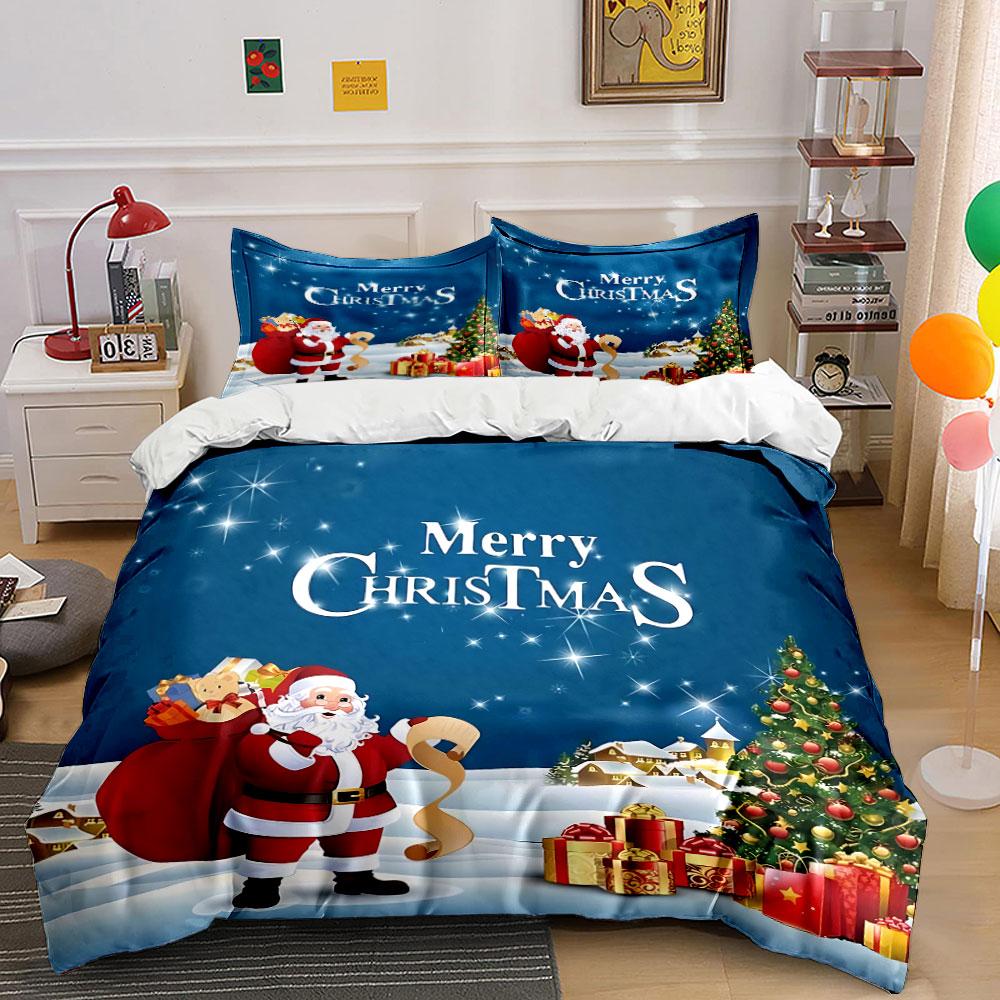 Santa with Gifts Christmas Set Bedding Duvet Cover Set Duvet Cover Pillowcases (1*Duvet Cover 2*Pillowcases, Without Duvet Insert)