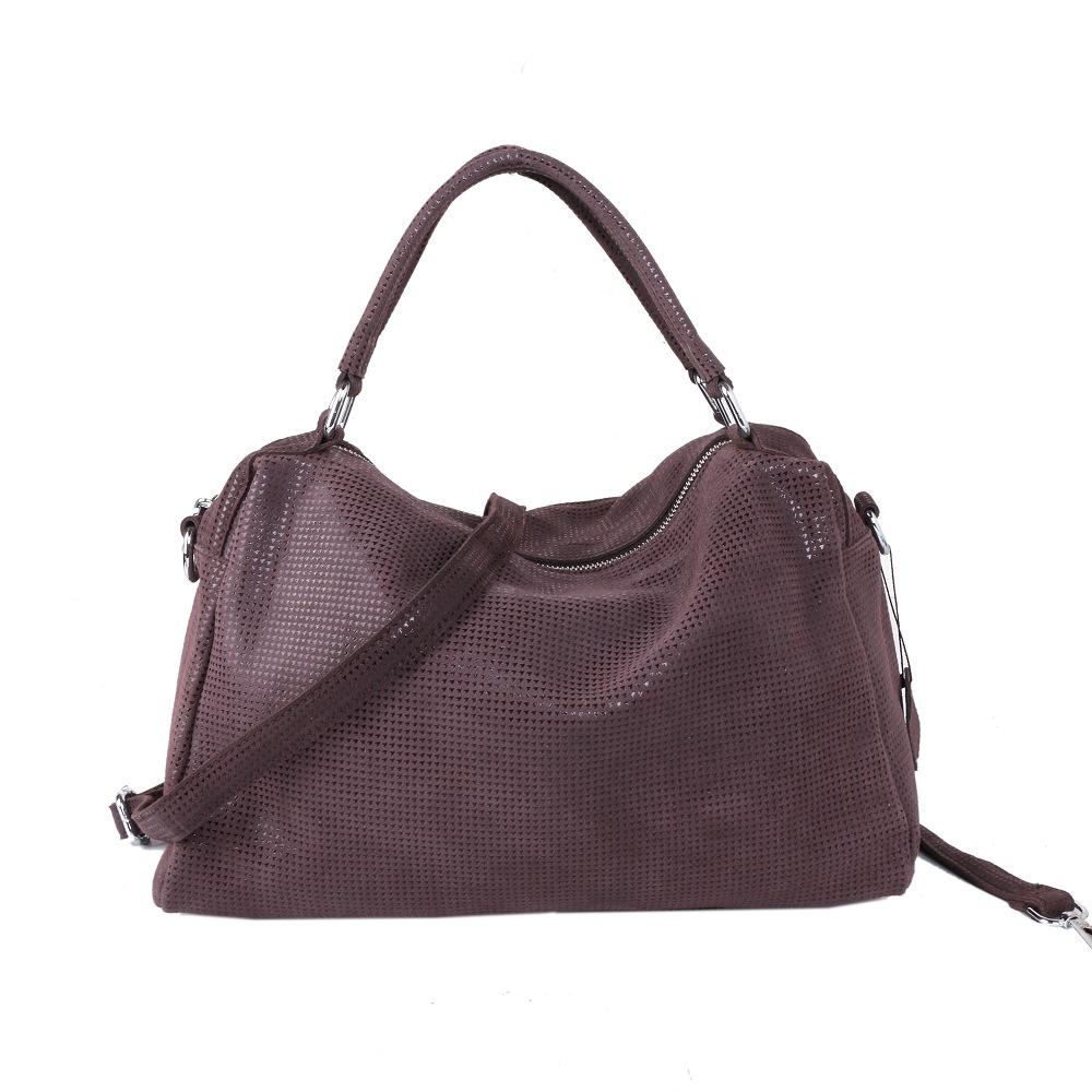 Lychee Pattern Simple Handbag Trendy First Layer Leather Women'S Bag Soft Surface Shoulder Boston Bag