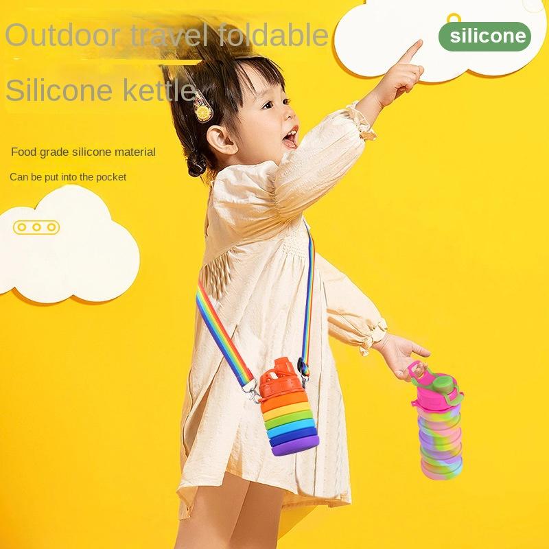 Good-looking Double Buckle Rope Silicone Bottle Portable Foldable Water Cup Outdoor Use Camping Camouflage Retractable Childrens Kettle