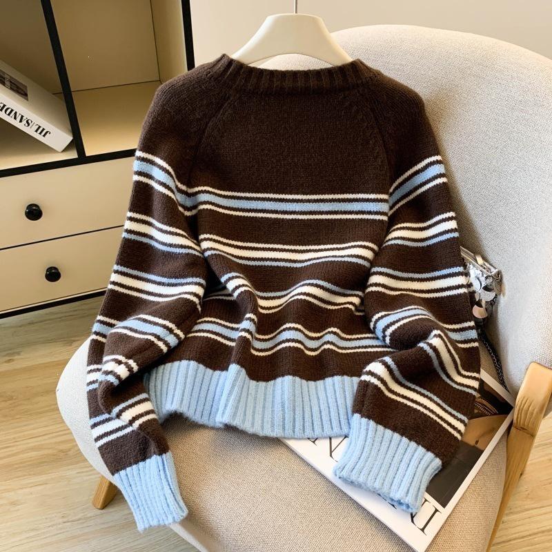 2026 Korean Mori-kei Academic Striped Knit Round Neck Cardigan