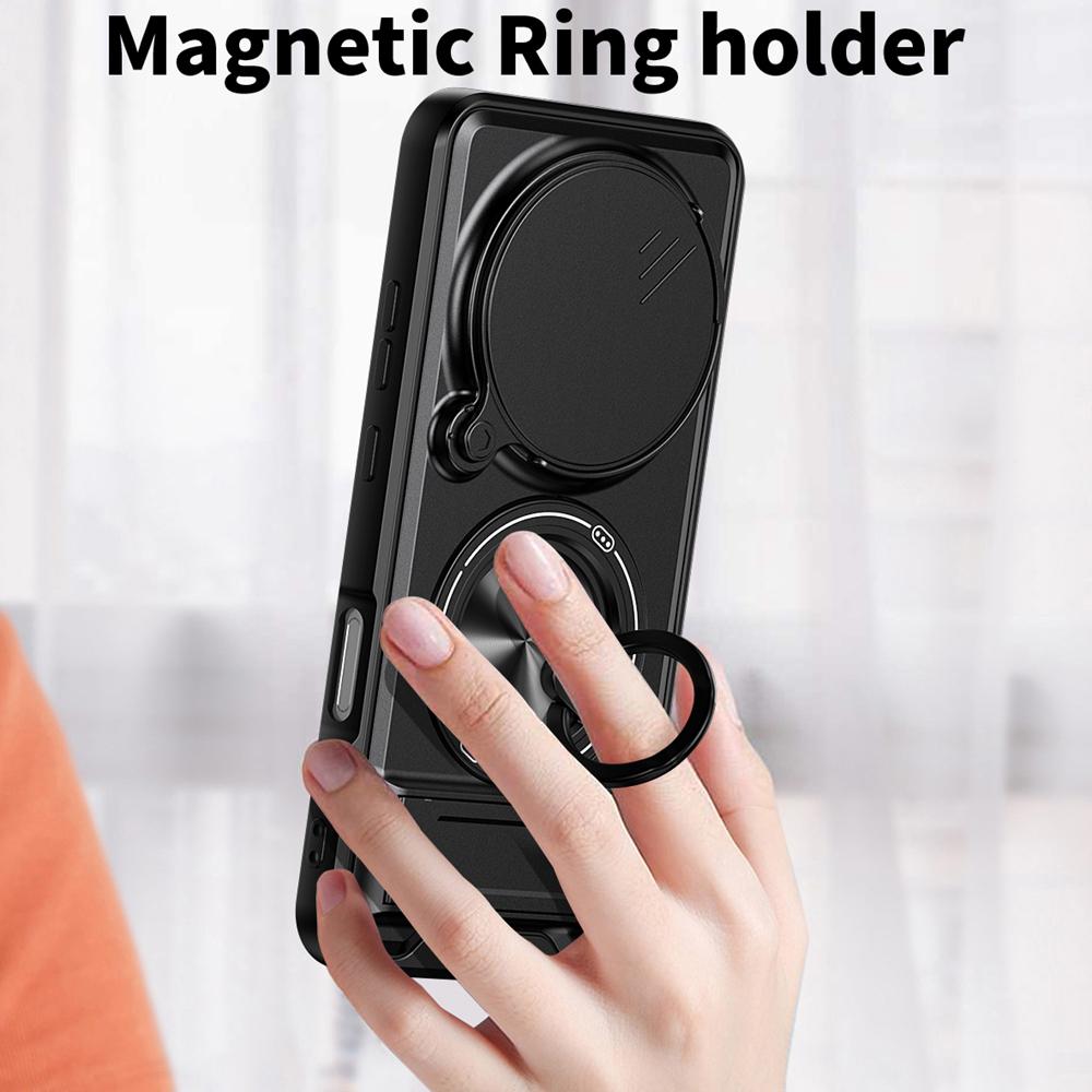 KEYSION Magnetic Phone Case for HONOR Magic 8 Pro 5G Slide Camera Protection Upright Kickstand 360 Ring Shockproof Back Cover