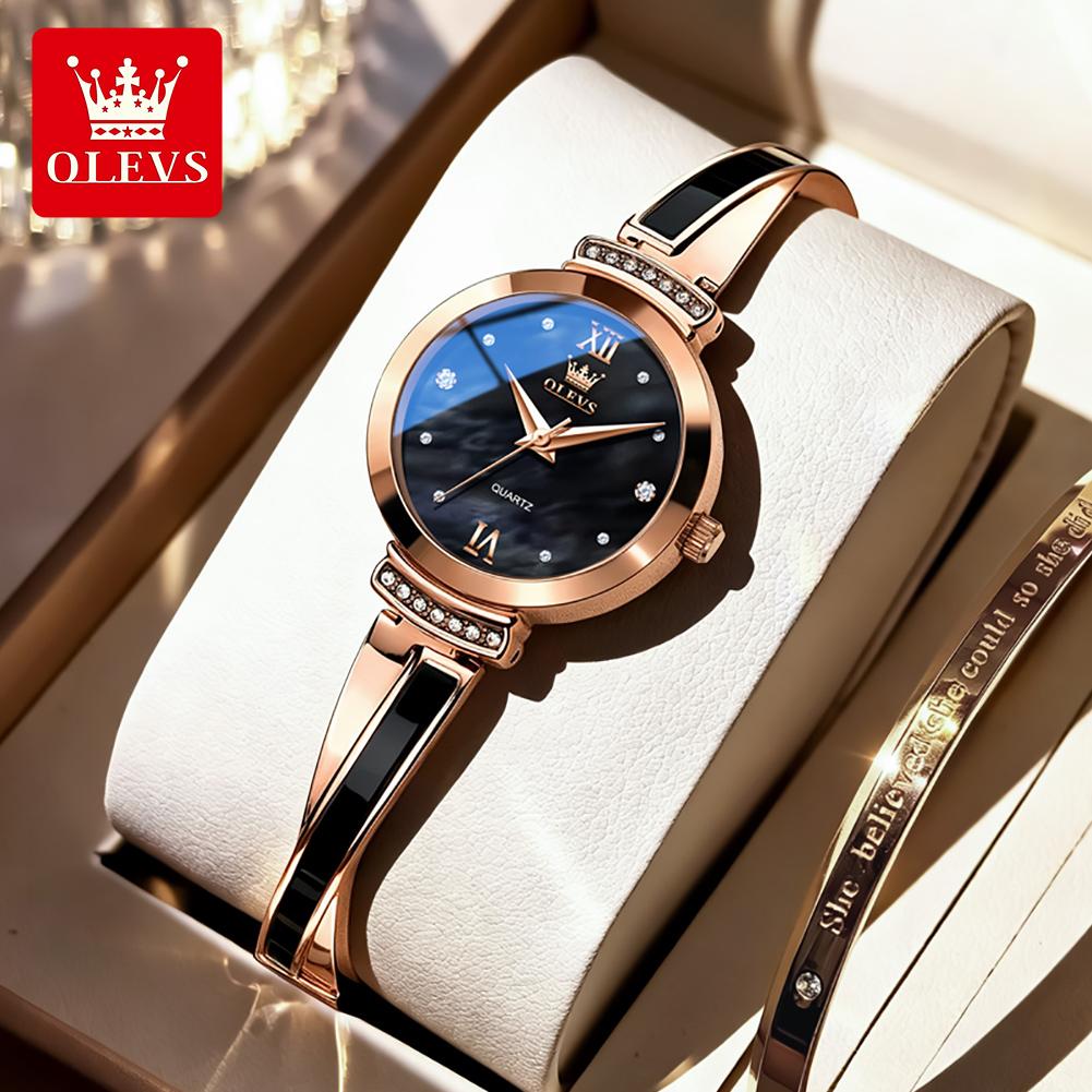 OLEVS Quartz Watches for Woman Fashion Personality Original Steel Strap Bracelet Wristwatch Elegant Waterproof Ladies Watch 7140