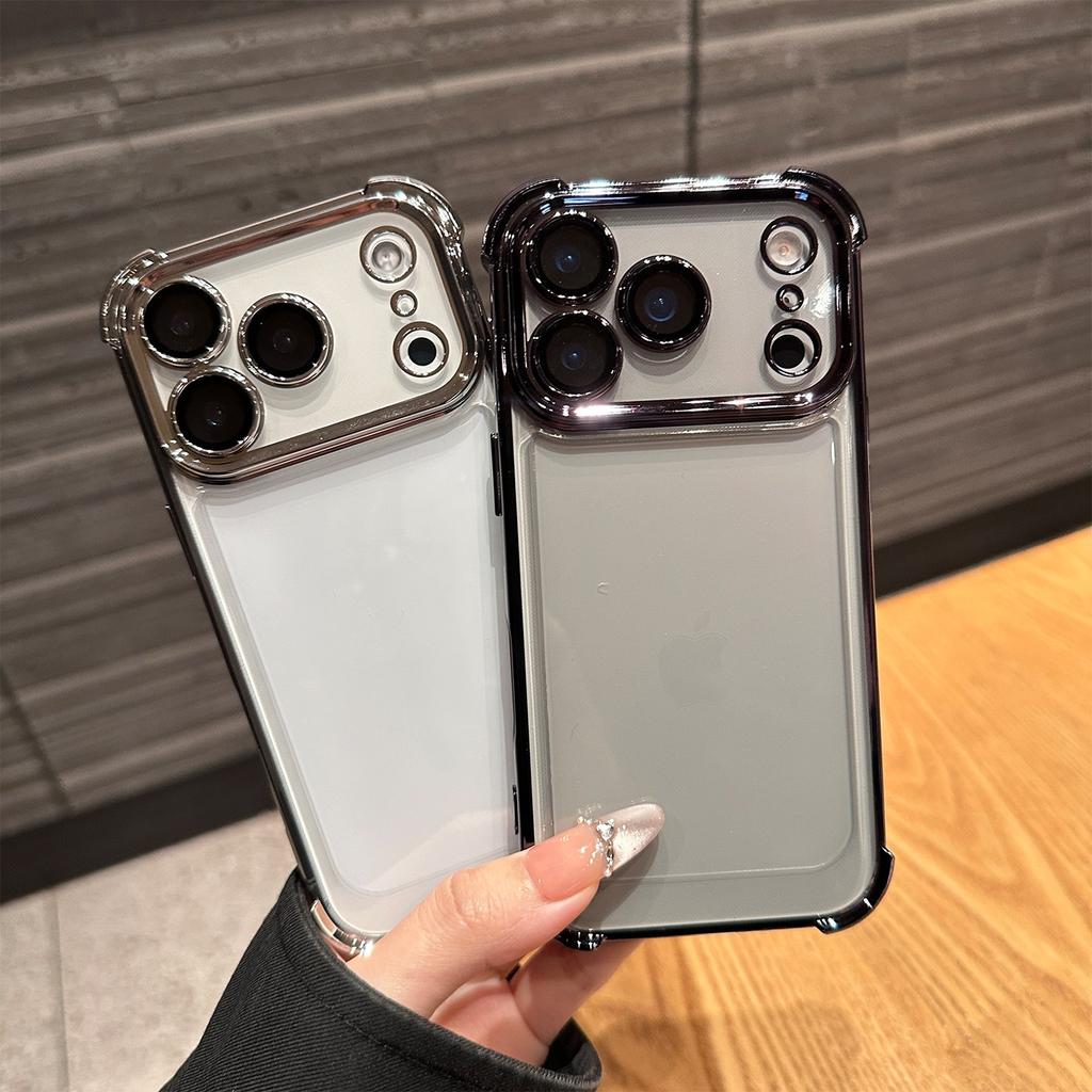 Luxury Electroplate Transparent Phone Case For iPhone 11 12 13 14 15 16 Pro Max Plus Clear Bumper Shockproof Protection Cover