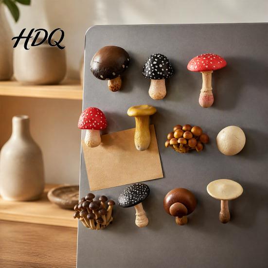 Hand Painted Mushroom Magnets 3D Refrigerator Magnet Resin Fake Decorative Memo Holder Photo Notes for Whiteboard Cabinet Kitchen