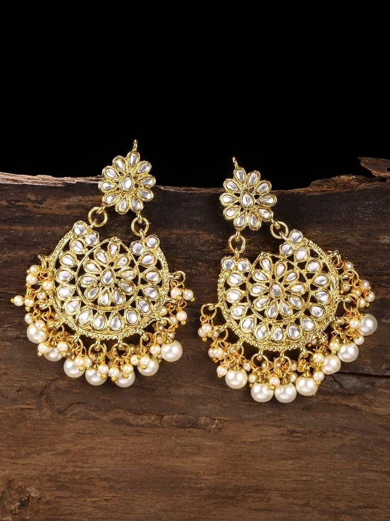 Gold Tone Kundan & Pearls Dangle Earring For Women