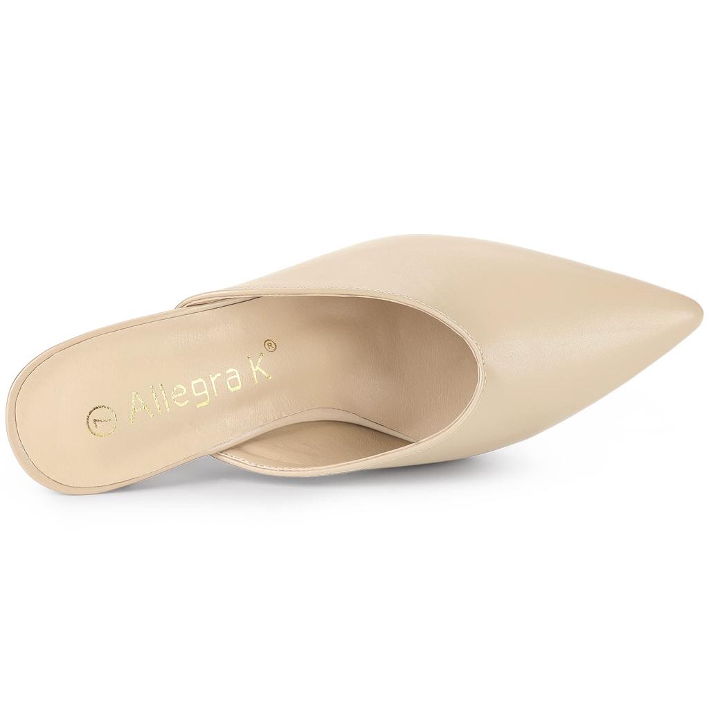 Allegra K Damen Sandalen mit klobigem Absatz, geschlossenem Vorderteil und spitzer Zehenpartie, Beige, Größe 24,0 cm