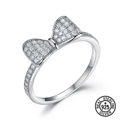 925 Sterling Silver Ring Lovely Bowknot Cute Zircon Rings For Girls Girlfriend Gift Fashion Accessories Fine Jewelry