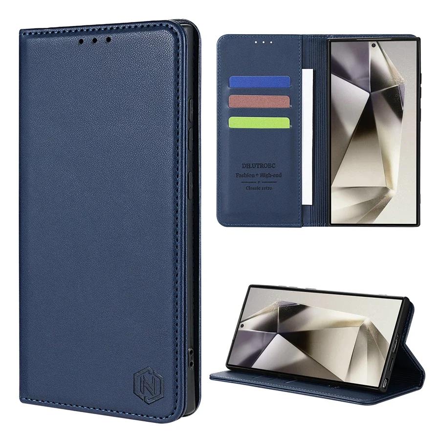 

Wallet Skin friendly Magnetic Slot Flip Leather Case For Samsung Galaxy S25 Ultra S24 FE S23 S22 S21 S20 S10 Plus A16 A35 A55 Galaxy A55 синій