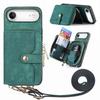For iPhone Air PU Leather Phone Back Cover with Zipper Card Holder and Long Strap
