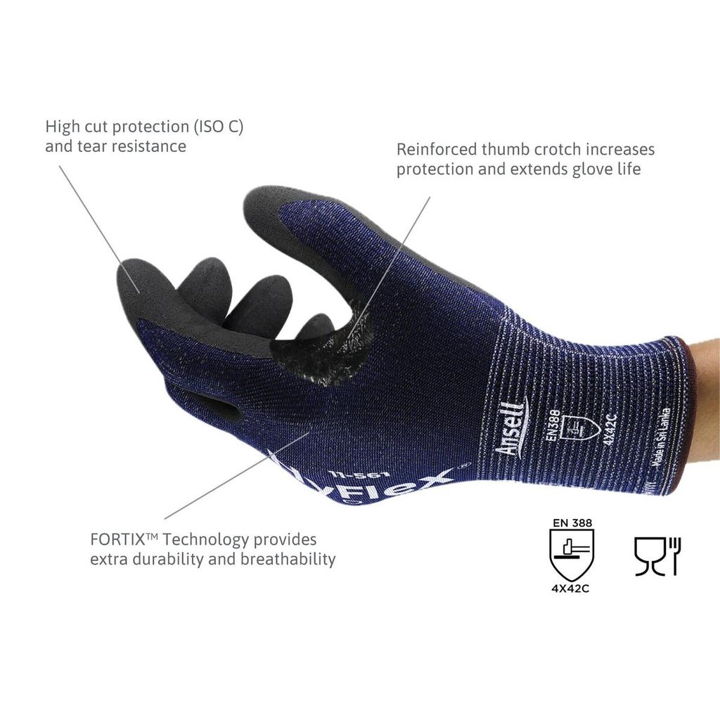Ansell HyFlex 11-561 Cut Resistant Work Gloves Size L Level C 15-Gauge Nitrile Coated Palm Grippy Touchscreen Compatible High Durability 1 Pair