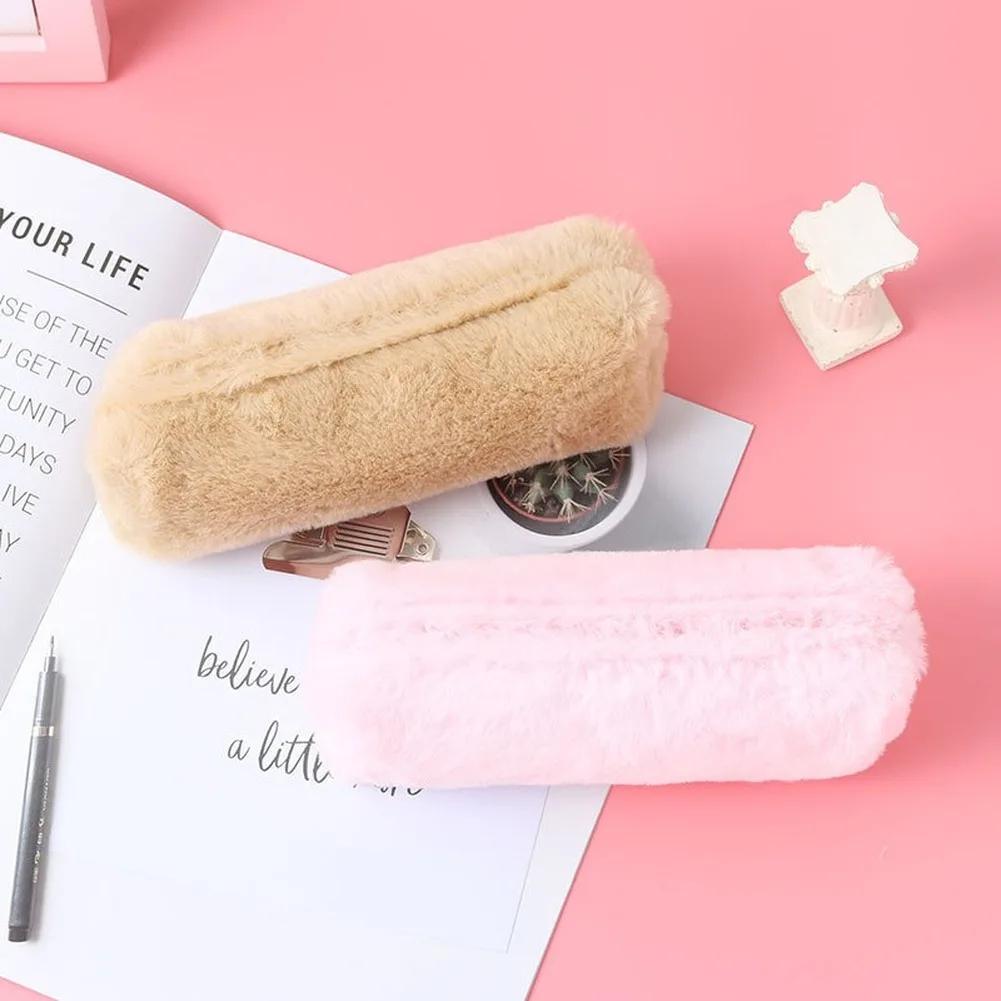 Version of The New Creative Pencil Box Small Fresh Cute Girl Fluffy Square Octagonal Pen Bag Girl Heart Students Simple