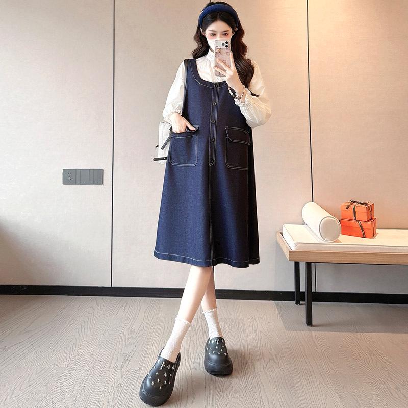 Denim Patchwork Vest Dress - Loose Fit, Mid-Length, Slimming, Casual for Spring & Autumn (2026) M