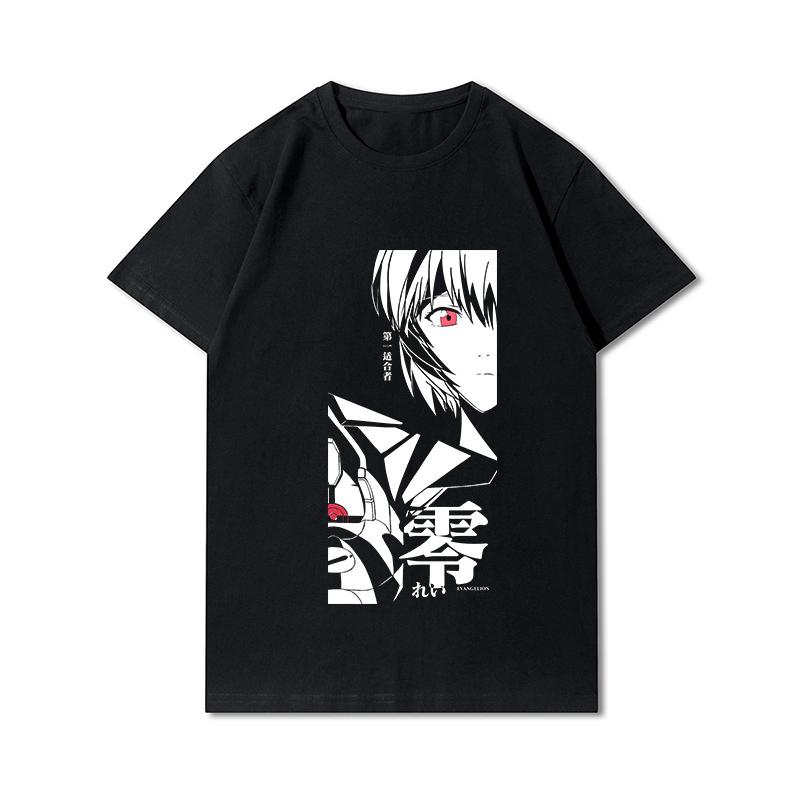 Pánská trička s potiskem Evangelion nadměrných velikostí Bavlněné topy Letní Anime Neformální Černá trička