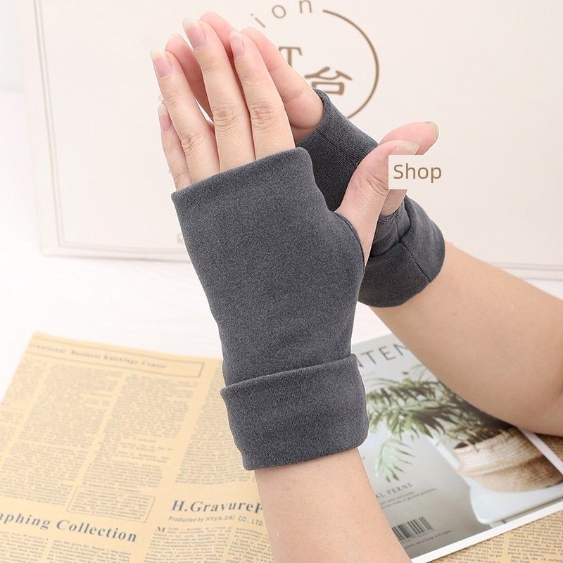 

Heattech Gloves Winter Fleece-lined Thickened Female Half Finger Student Writing Cycling Cold Protection Male Scar Cover up Tattoo Wrist Sheath Hidden Gray All yards