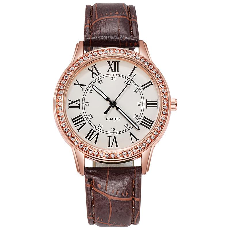 Stylish And Simple Roman Numeral Belt With Diamond Luminous Watch Women'S Quartz Watch