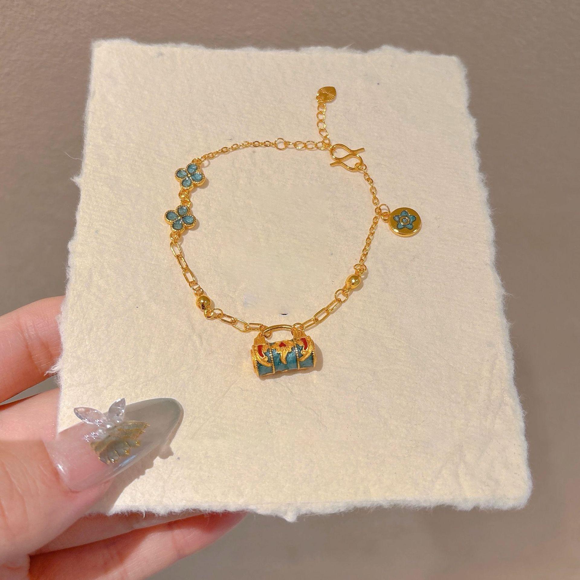 

Браслет из древнего золота 24 карата с цветком-каплей масла и замком-предохранителем, роскошный браслет высокого класса, модные украшения в стиле легкой роскоши