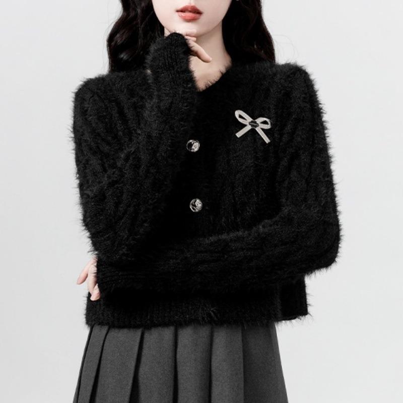 Imitation mink sweater women's autumn top new gentle wind round neck twist women's knitted cardigan jacket