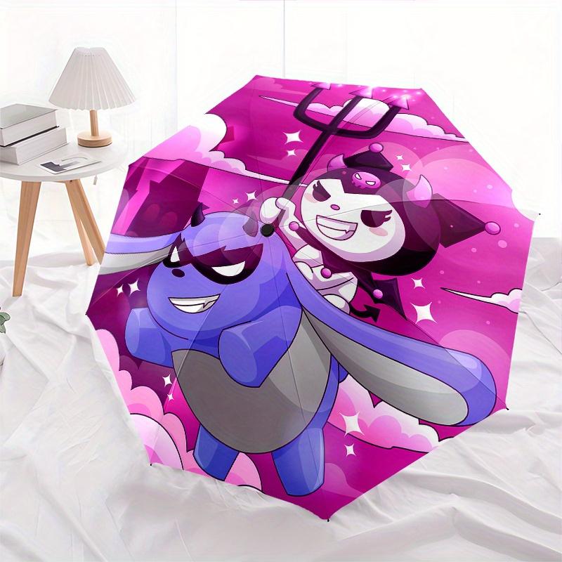 Kuromi Automatic Folding Umbrella-Simple 8-Rib Design, Bright Cartoon Pattern, Durable Iron Frame, Suitable For Travel, Outdoor, Beach-Cute