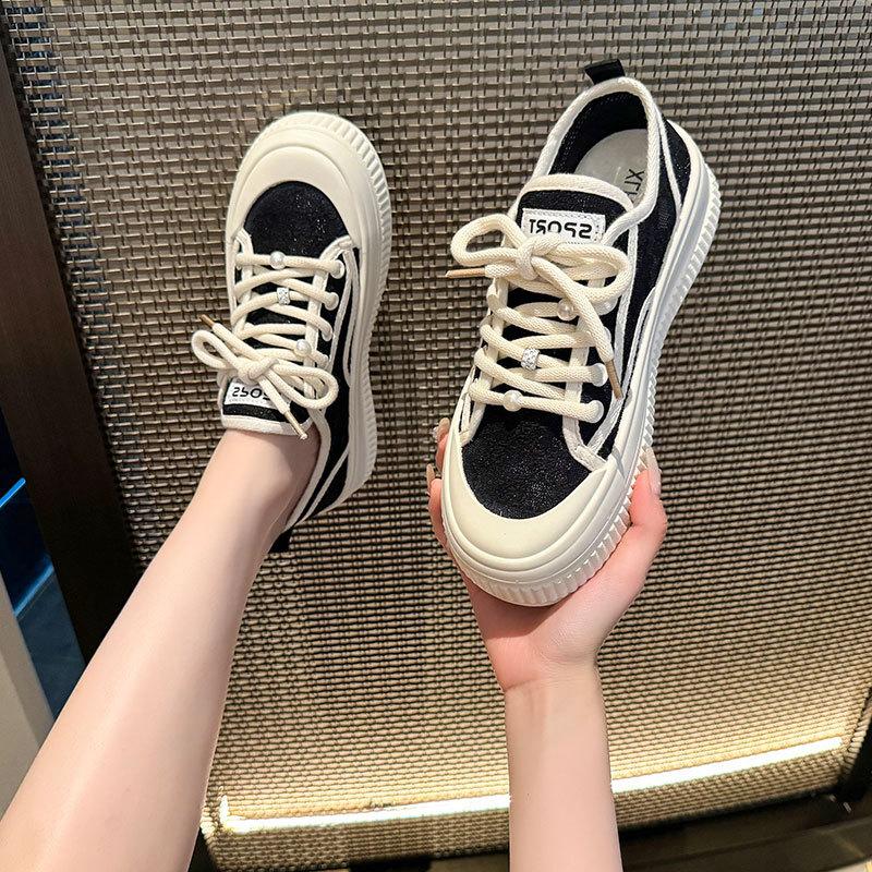Popular Versatile Thick-soled Lace Thin Casual Board Shoes Women's 2025 New Summer Net Shoes Breathable Little White Shoes Women