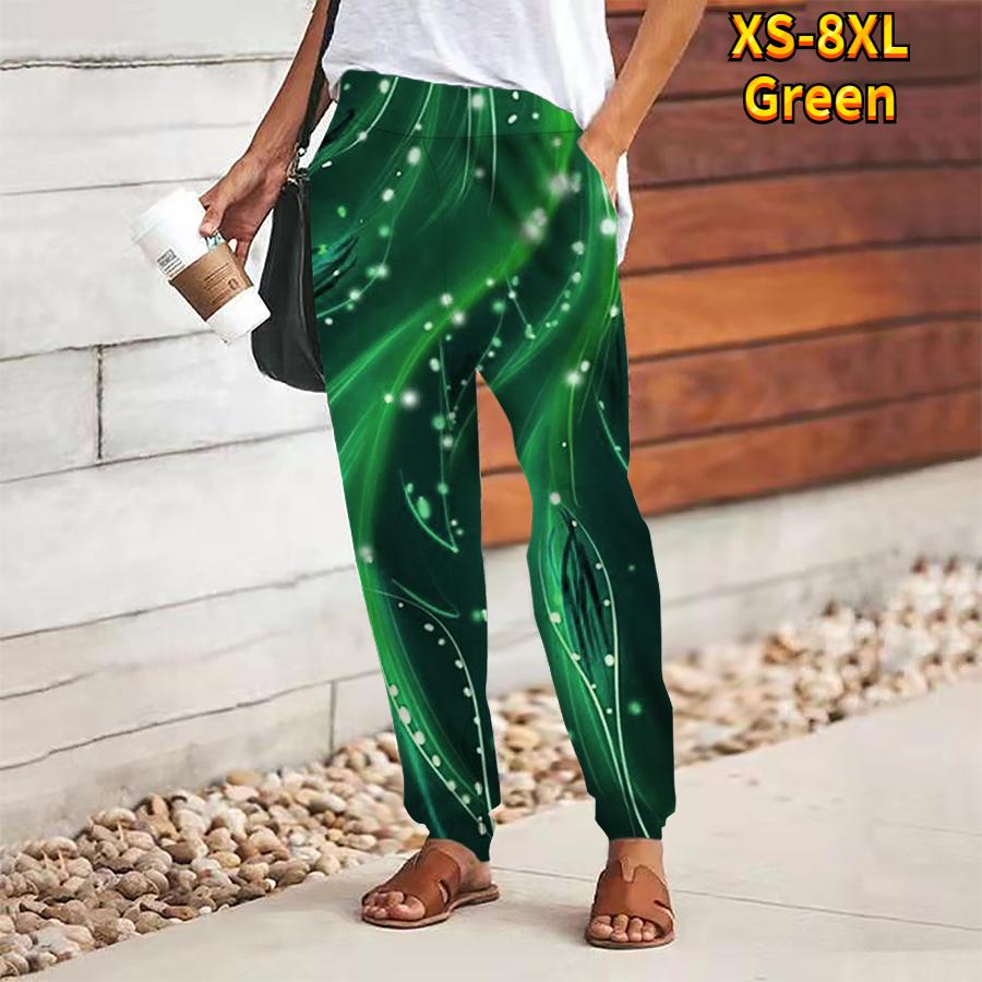 Women Abstract Printing Pants Lace Up Elastic Waist Loose Trousers Casual Long Pants Trousers with Pockets