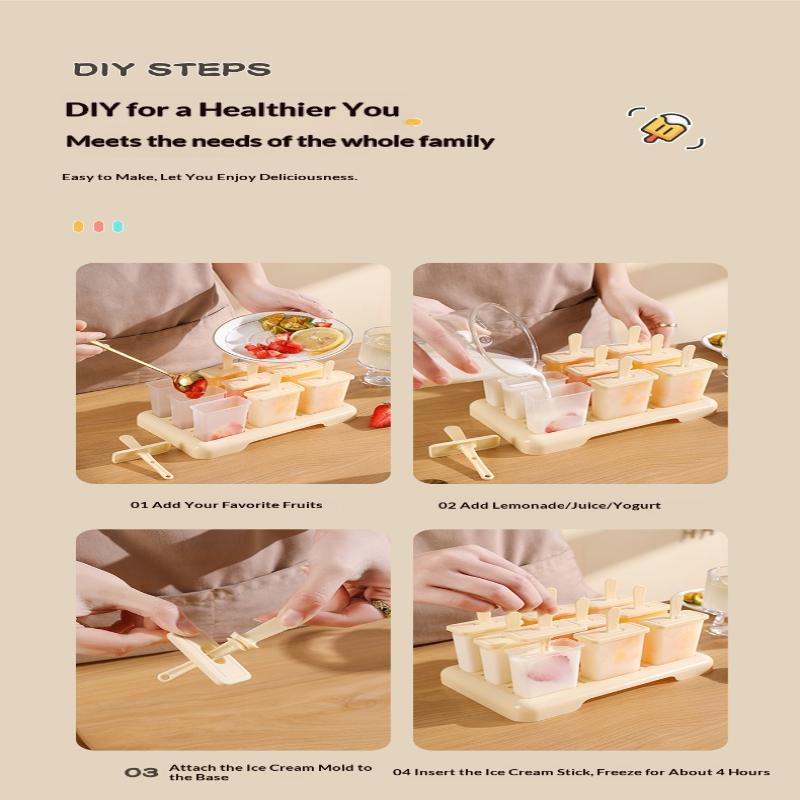 9 Grid Ice Cream Popsicle Mold Diy Ice Cream Machine Homemade Ice Box With Plastic Stick Ice-Lolly Mold Ice Tray Kitchen Gadgets