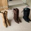 Autumn and Winter 2025 New Fashion Western Cowboy Boots Stacked Boots High Heel Pointed Straight But Knee Boots