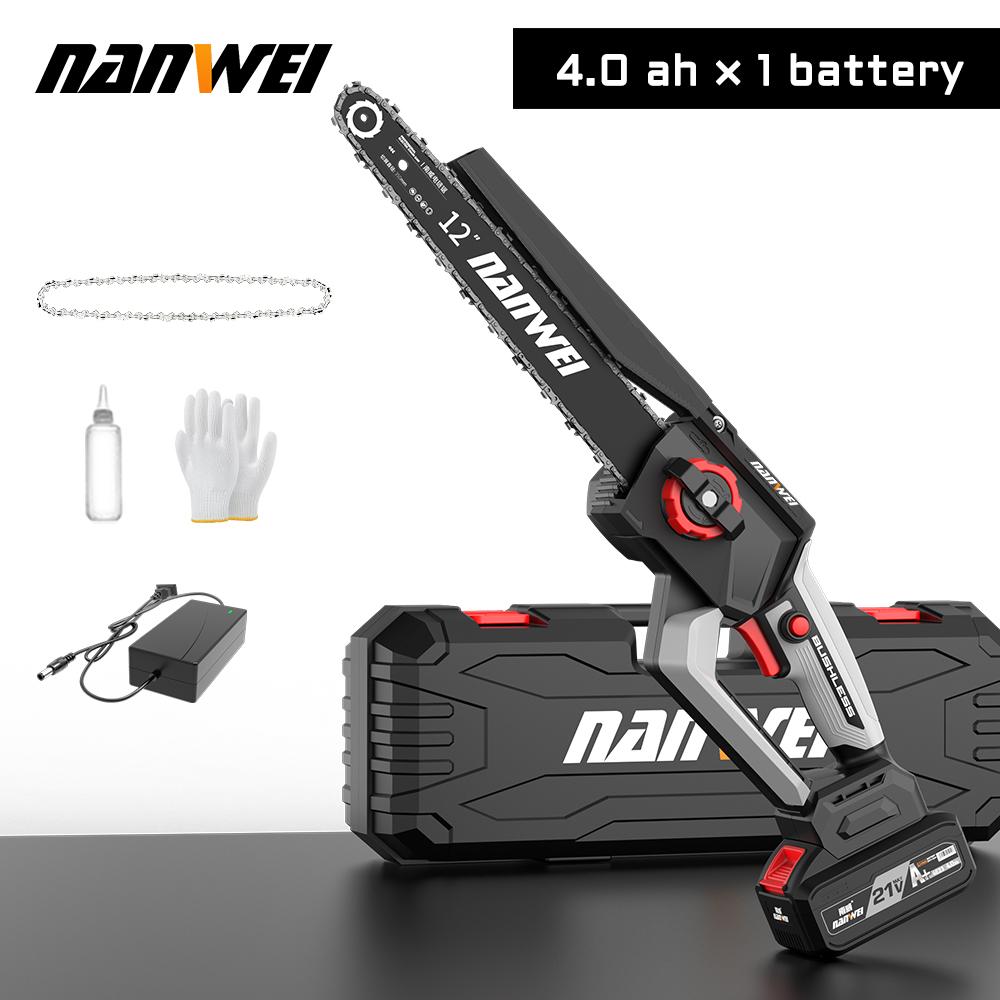 

NANWEI 12-дюймовая электрическая цепная пила 2300 Вт с бесщеточным двигателем 4.0ah battery x1