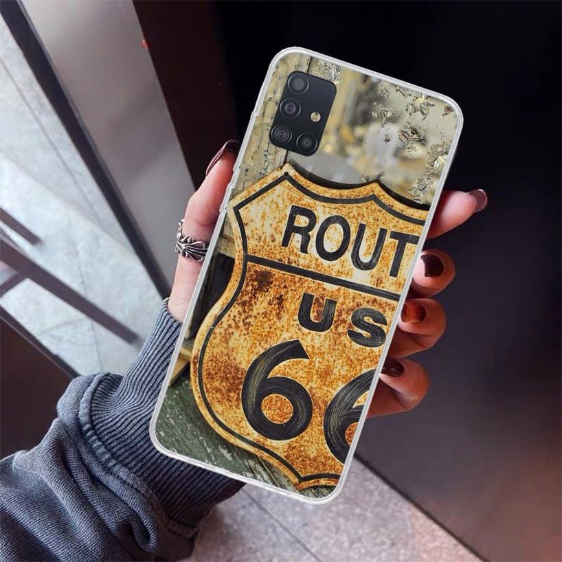 America Route 66 Phone Case For Samsung Galaxy A52 A51 A50S A32 A22 A12 A02S A72 A71 A31 A70 A30S Note 20 Ultra 10 Plus S10 Gala