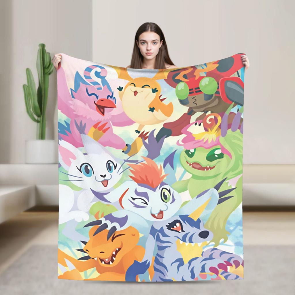 Digimon Plush Blanket Girls Boys Flannel Throw Blanket For Couch Chair Super Soft Quality Bedspread Gift