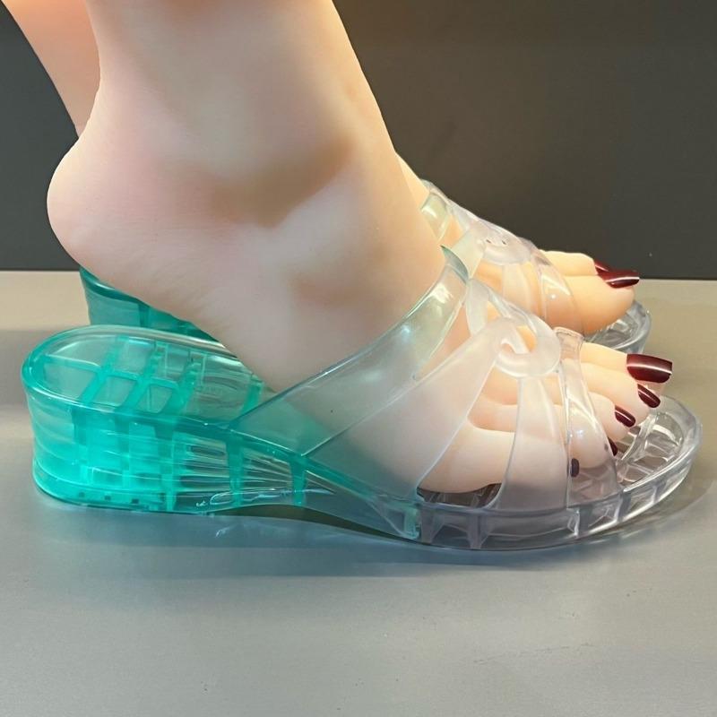Woman Slippers Jelly Sandals Luxury Slides Transparent Shoes for Women Clear Wedge Heel Flip Flops High Quality 2025 Trend Shoe
