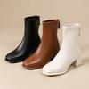 Foreign Trade Autumn and Winter New Square Head Thick Heel Short Boots Rear Zipper Versatile British Style Martin Boots Women's Thin High Heel Leather