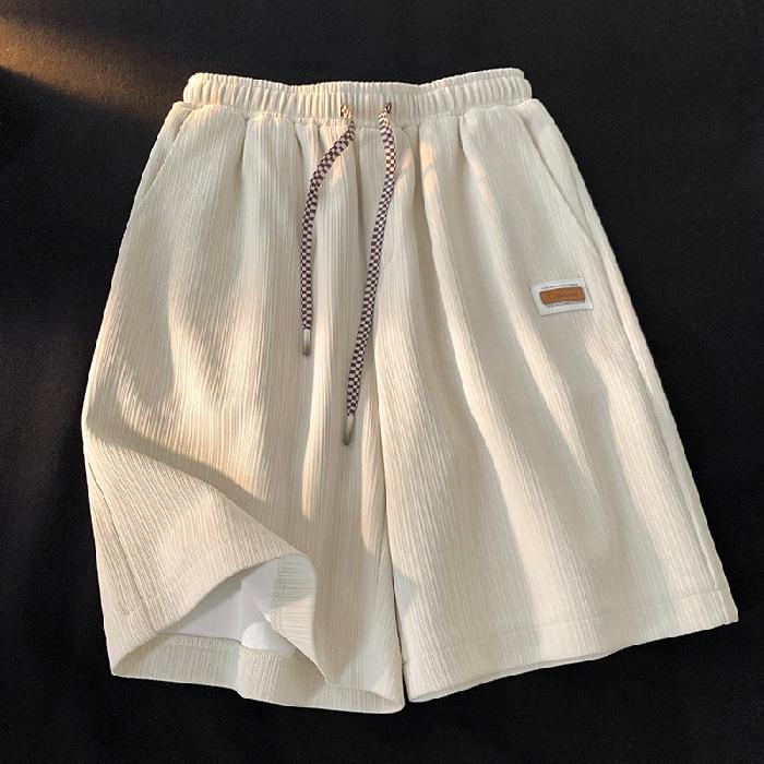 Women's Ribbed Knit Casual Loose Fit Wide Leg Shorts - Trendy Hong Kong Style, Five-Point Length, Salt Style Slimming Pants.