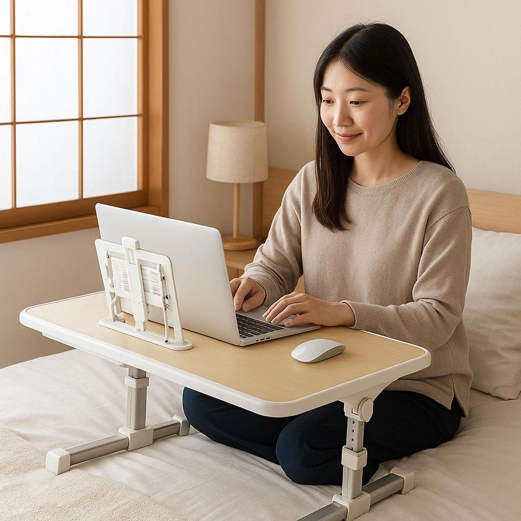 Vinnatsu Bed Desk Folding Table Low Table Office Desk Lap Desk Folding Lap Desk Arm Protection PC Computer Table Height Adjustable Angle Lightweight