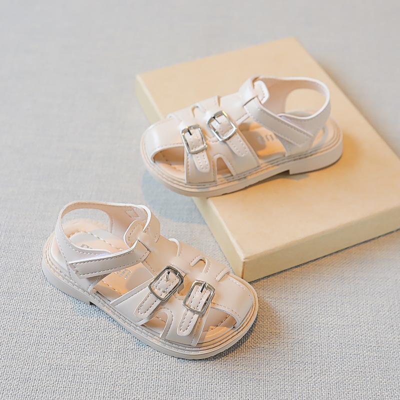 Boys Covered Toes Children Cute Retro British Style Wild School Shoes Flat Non-slip Kids Fashion 2024 Summer Sandals Hook & Loop